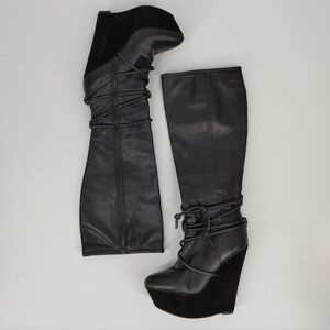 L.A.M.B. Black Over-the-Knee Wedge Boots